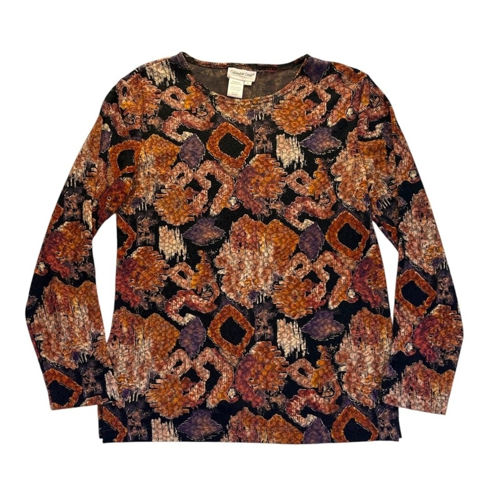 Coldwater Creek Women's S Textured Abstract Geometric Long Sleeve Top Artsy BOHO